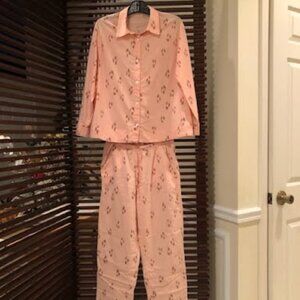 Eberjey Women's Organic Sandwashed Cotton Printed Long Sleeve‎ PJ set Pink S